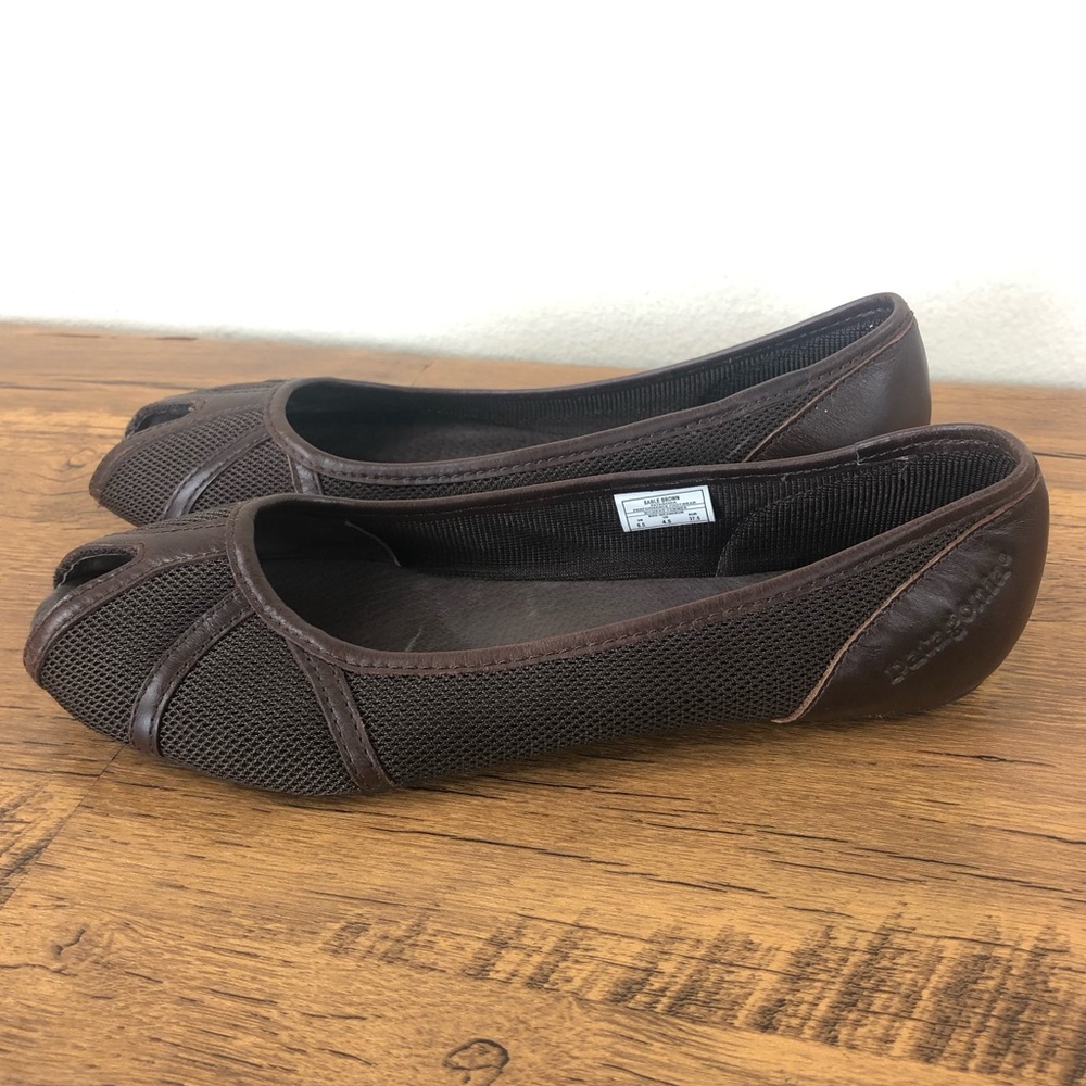 Patagonia Maha Breathe Sable Brown Peep Toe Mesh Leather Ballet Flats